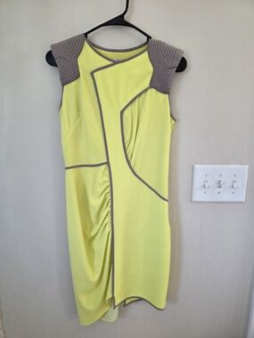 BCBGMaxAzria Yellow and Gray Sleeveless Panel Dress